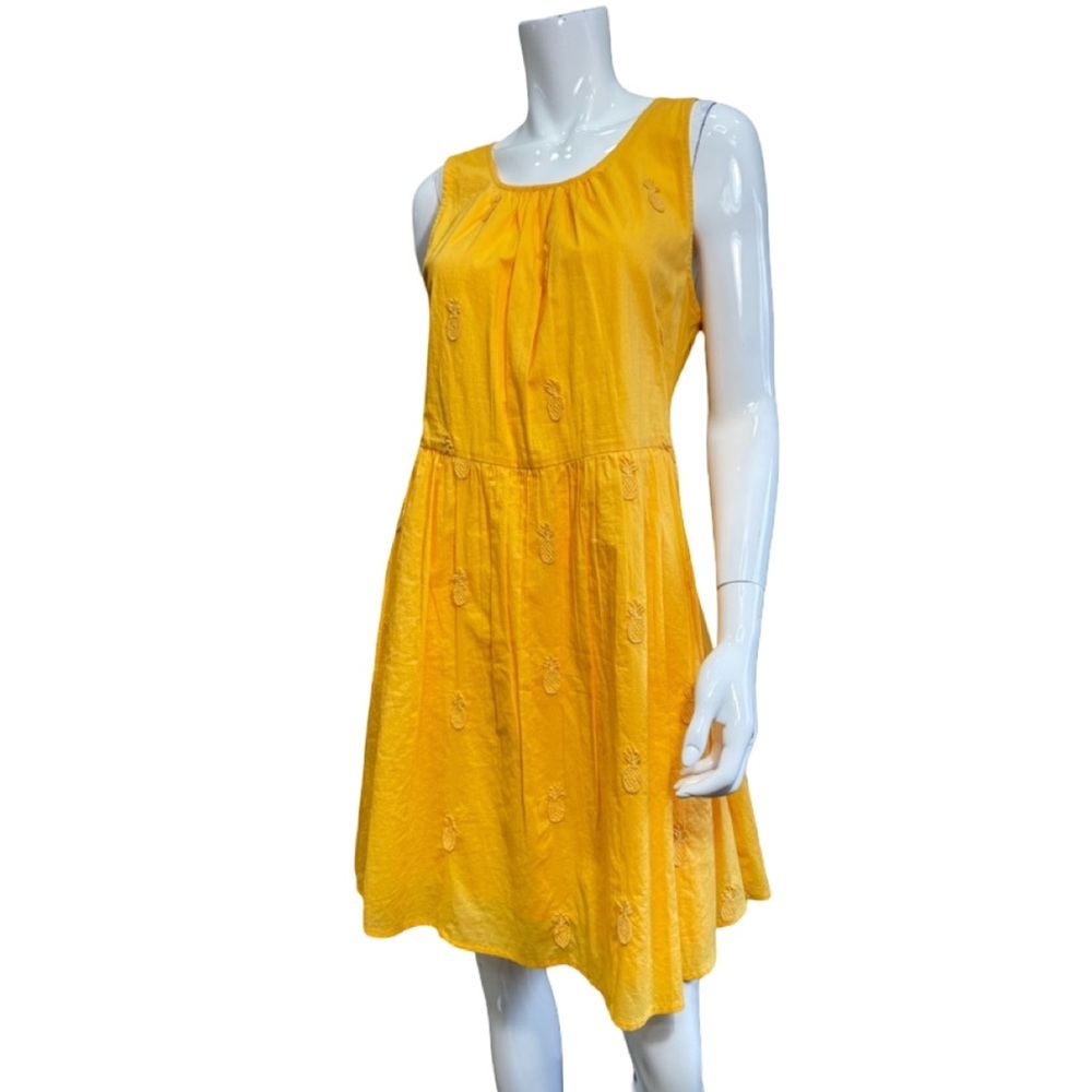 J.Crew Yellow Pineapple Embroidered Sleeveless Cotton Mini Dress Size 14 NWT
